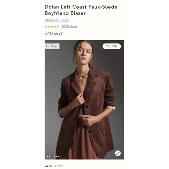NWT Size XS -  Dolan Left Coast Faux-Suede Boyfriend Blazer (NWT US$ 168) - Picture 8 of 16
